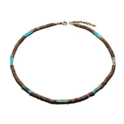 Handmade Wooden Beads Choker Necklace for Men Women Bohemian Coconut Beaded Surfer Necklace Hawaiian Summer Beach Jewelry - color: Blue