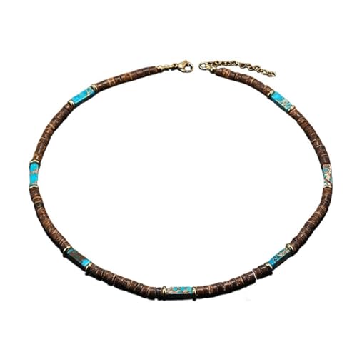 Handmade Wooden Beads Choker Necklace for Men Women Bohemian Coconut Beaded Surfer Necklace Hawaiian Summer Beach Jewelry - color: Blue