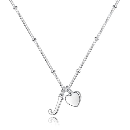 Heart Initial Necklaces for Girls, Letter A-Z Silver Necklace | Silver Plated, Heart Initial Necklaces for Girls, Necklace for Women, Teen Girl Gifts, Dainty Heart Necklaces, Birthday Gifts - color: J