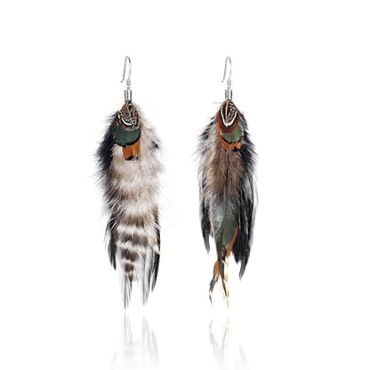 Bohemian Feather Dangle Earrings for Women with Shell Beads Long Tassel Design Drop Earrings - style: Style-Grey