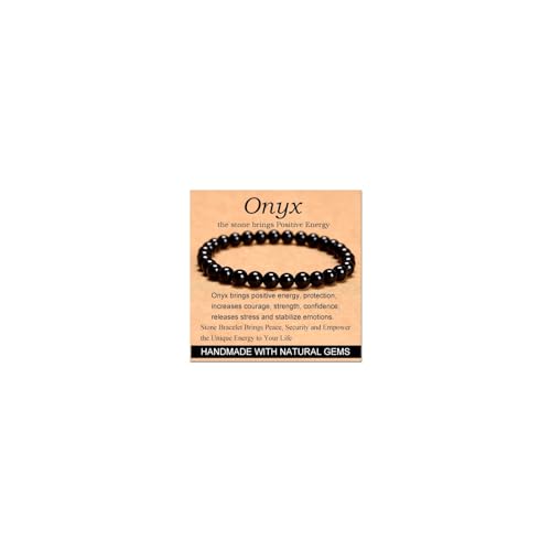 Carnelian Bracelet - Stone of Luck,Stretch Natural Stone Crystal Beads Jewelry Gifts for Women Men Unisex - color: Black Onyx-Positive Energy, size: 6mm