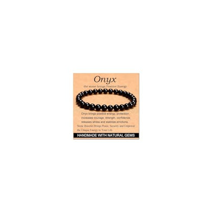 Carnelian Bracelet - Stone of Luck,Stretch Natural Stone Crystal Beads Jewelry Gifts for Women Men Unisex - color: Black Onyx-Positive Energy, size: 6mm