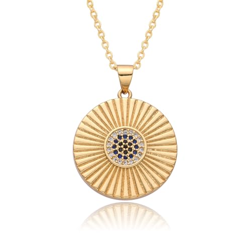 Dainty Necklace Initial Necklace For Women Round Moon star Clover Pendant Chain Coin Necklaces - color: I