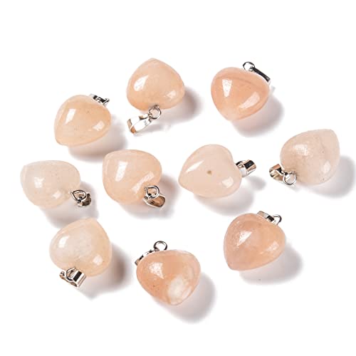10Pcs Heart Stone Charm Pendants Natural Red Aventurine Gemstone Pendants with Platinum Brass Loops for DIY Necklace Keychains Earring Crafts Supplies - color: Red Aventurine