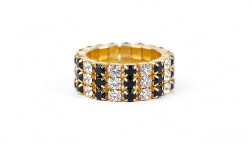 Sparkling Rhinestone Ring Set Trendy Elastic Rhinestone Crystal Stretch Ring Stackable Jewelry for Women Girls - color: 3 Rows Ring-Golden+White+Black