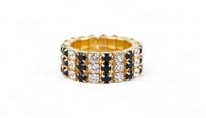 Sparkling Rhinestone Ring Set Trendy Elastic Rhinestone Crystal Stretch Ring Stackable Jewelry for Women Girls - color: 3 Rows Ring-Golden+White+Black