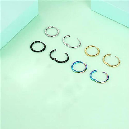 Surgical Stainless Steel Hoop Earrings 8mm/10mm/12mm Small Huggie Hoop Earrings for Women and Men - color: C: Diameter 12mm (4 Color),4 Pairs