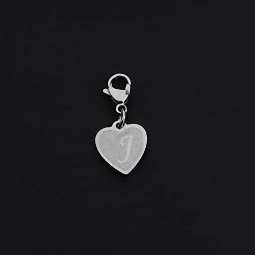 FAADBUK Initial Letter A-Z Alphabet Heart Charms for Jewelry Bracelet Keychain Necklace Initial Stainless steel Clasp Clip on Charm - color: intial J