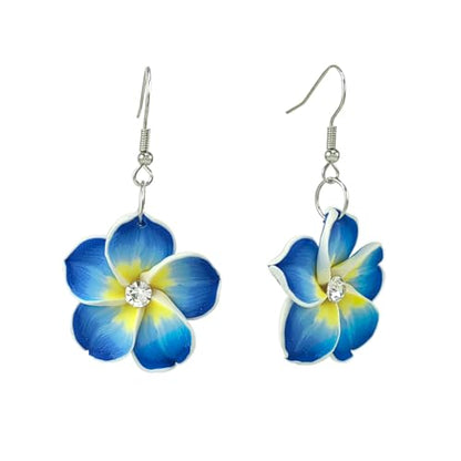 Floral Dangle Earrings for Women Hawaiian Tropical Plumeria Rubra Flower Drop Earrings with Cubic Zirconia Luau Beach Party Vacation Hawaiian Accessories Jewelry Gift - color: Blue