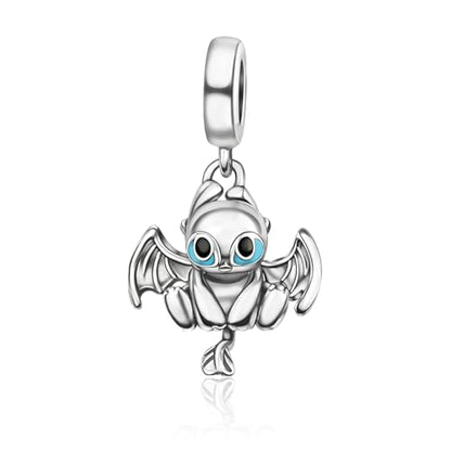 S925 Sterling Silver Cute Bead Charm for Pandora Bracelets and Necklaces | Lucky Clover Cute Animal Pink Bow Cherry Butterfly Pendant Bead Charms Jewelry Making Gifts for Women Valentines Mother's Day - style: Winged Dragon Charm