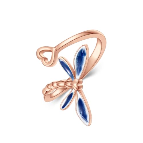 Dragonfly Toe Ring for Women 925 Sterling Silver Dragonfly/Butterfly/Cat/Paw Toe Rings Adjustable Open Ring for Women Christmas Jewelry Gift - color: Dragonfly-Toe-Rose Gold