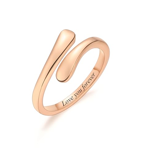 INBLUE Personalized 925 Sterling Silver Spiral Twist Ring for Women Customized Engraving Name/Date with Birthstones Adjustable Open Wrap Band Promise Ring Gift for Wedding Engagement - color: Style C3