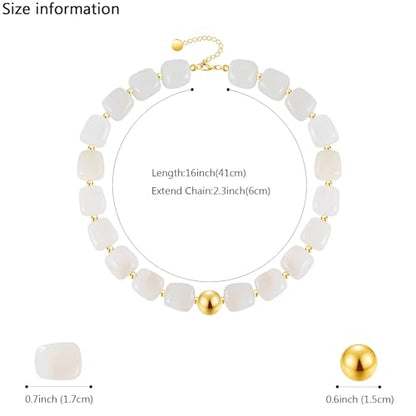 VIBILIA Boho Beaded Chunky Statement Necklace for Women Y2K Summer Jewelry | Boho Handmade Large Resin Bead Strand, Trendy Statement Summer Vacation Holiday Jewelry - color: Square-White