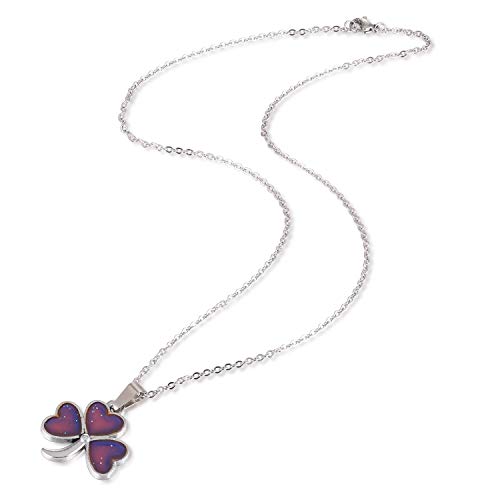 FM FM42 Temperature Sensing Color Changing Pendant Necklace with 19.29" Stainless Steel Rolo Chain - color: Clover