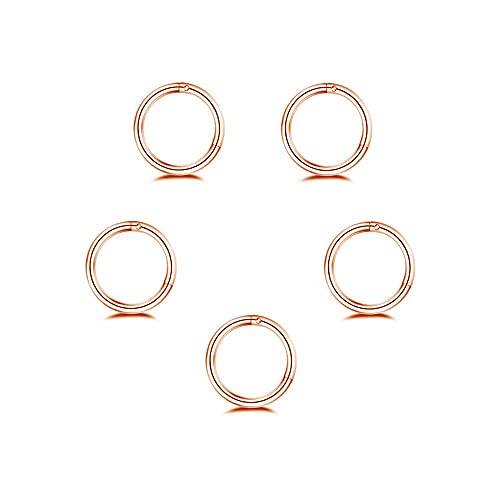 5Pcs Stainless Steel 16G 18G Sleeper Hoop Earrings for Women Men Septum Hinged Clicker Nose Lip Ring Helix Daith Cartilage Tragus Piercings Tiny Small Huggie Hoops Hypoallergenic Sensitive Ears Jewelry - style: 8mm in rose gold-tone 18G