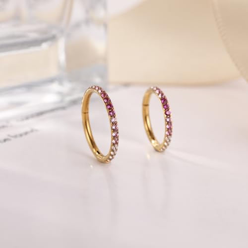 FUNLMO 20G 18G 16G 12G Nose Ring Hoop Conch Rook Daith Helix Tragus Piercing Jewelry 316L Surgical Steel Cartilage Earring Conch Hoop Earring Septum Jewelry Belly Lip Ring 5mm to 14mm - color: Gold-gradient pink CZ, 1pc