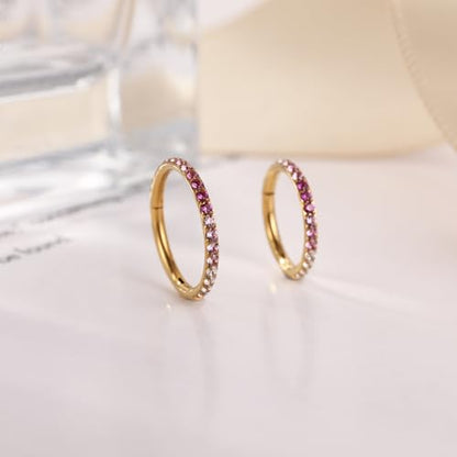 FUNLMO 20G 18G 16G 12G Nose Ring Hoop Conch Rook Daith Helix Tragus Piercing Jewelry 316L Surgical Steel Cartilage Earring Conch Hoop Earring Septum Jewelry Belly Lip Ring 5mm to 14mm - color: Gold-gradient pink CZ, 1pc