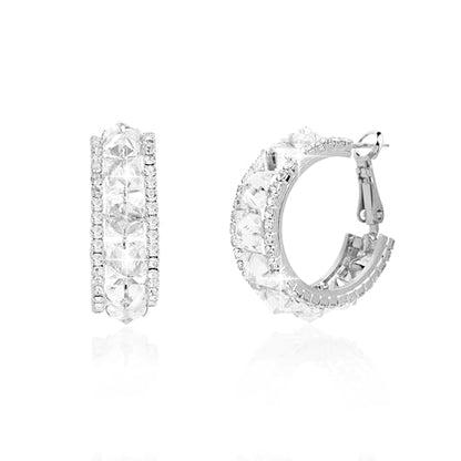 Sonateomber Gold Chunky Crystal Hoop Earrings for Women, Trendy Statement Sparkly CZ Rhinestone Thick Open Hoops Earings Hypoallergenic Wedding Prom Everyday Accessories Fashion Jewelry Gift - color: Silver CZ