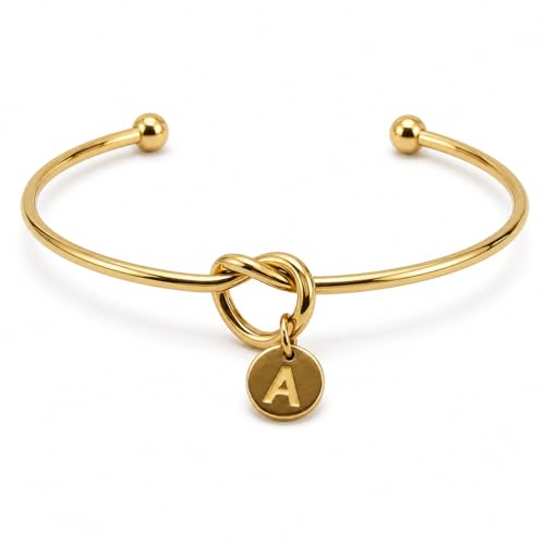 LemonRose Initial Bracelets for Women - Dainty Tie the Knot Letter A-Z 14K Gold Plated for Women Gold Cuff Bracelet for Womens Jewelry Personalized Bridesmaid Proposal Gifts - color: Gold A