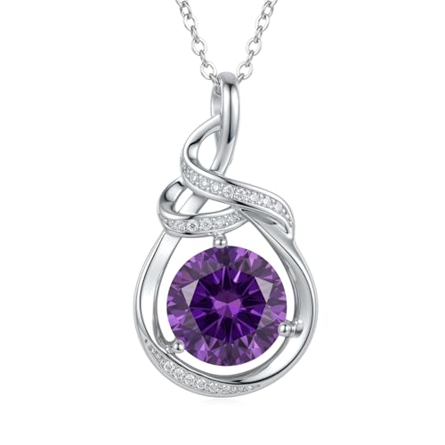 Teardrop Birthstone Necklace for Women 14K Gold/White Gold Elegant Ribbon Pendent Anniversary Love Birthday Gifts for Mom Women, 18"+2" Inches - color: White Gold-02-Feb Birthstone