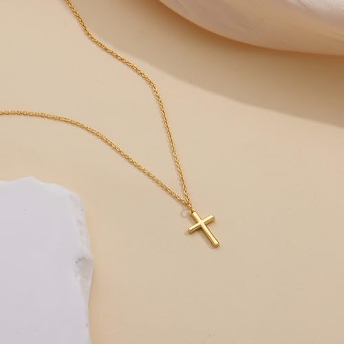 Poxtex Cross Necklace for Women Teen Girls, Dainty 14K Gold Silver Plated Cross Choker Jewelry Non Tarnish Waterproof Cute Simple Small Necklace Christian Baptism Religious Faith Jewelry Gifts - color: 03 Small Cross - Gold
