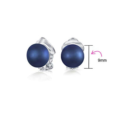Button Style Freshwater Colors Pearl Clip On Stud Earrings Sterling Silver - color: Navy