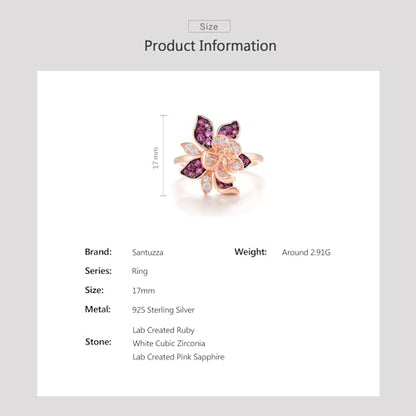 Santuzza Sterling Silver Gemstone Flower Ring for Women - color: [A]Lily-Pink & White