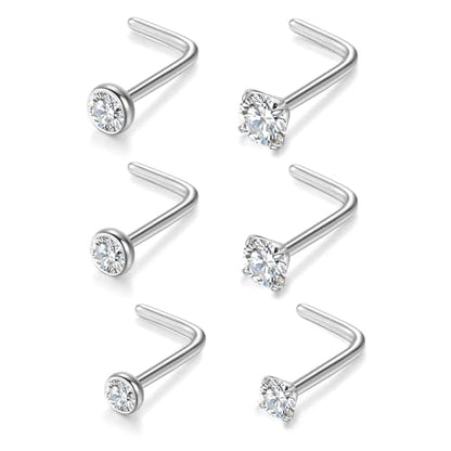 Gotumo 20G Nose Rings Titanium Nose Studs Cubic Zirconia Straight Nose Piercing Jewelry Hypoallergenic Nose Rings Studs for Women Men 6pcs set Silver - color: Silver, size: 20G L Shaped 6pcs