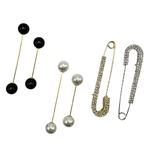 2PCS Camellia Pearl Alloy Pin, Black and White Camellia Brooch and Pin, Elegance Flower Pearl Brooches Lapel Pins for Hats Scarf Tie Wreath Garments Decoration Accessories for Women - color: Pearl