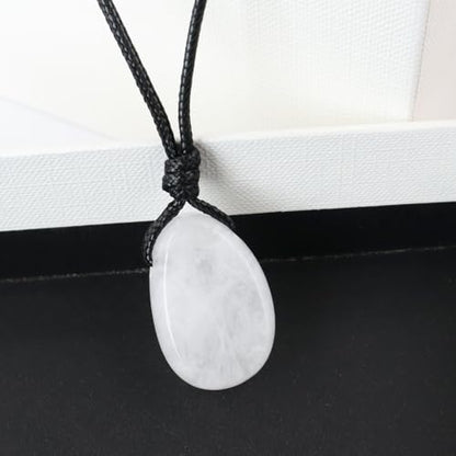 Natural Gemstone Pendant Necklace Healing Crystal Stone Choker Necklace Adjustable Waxed Black Rope for Men - color: Clear Quartz
