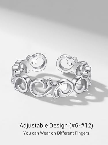 PROSILVER 925 Sterling Silver Adjustable Open Ring for Women, Solid Sterling Silver Stackable Ring, knuckle Finger Ring, Pinky Ring, Come with Box - style: 10 Celtic Knot