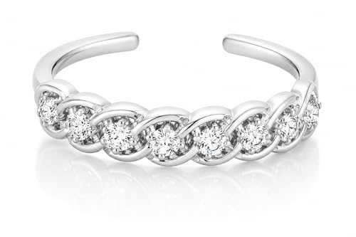 1.00 Carat Round Simulated Diamond Adjustable Daily Wear Women’s Toe Ring in 14K White Gold, Yellow Gold & Rose Gold Plated 925 Sterling Silver - color: 14K White Plated