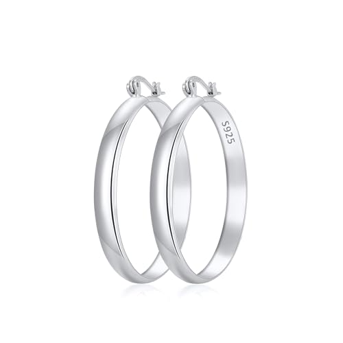 Apsvo Hoop Earrings for Women, 5mm Wide 14K Gold Plated/Silver Hoop Earring Hypoallergenic 925 Sterling Silver Earrings Lightweight Large Earrings for Women - color: Silver&40mm
