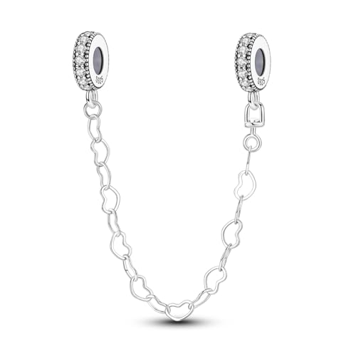 Hapour 925 Sterling Silver Safety Chain Charm for Bracelet Pendant Beads | Dragonfly Dangle Charm, Seashell Starfish Heart Clip Stopper Spacer Beads Jewelry - color: Heart to Heart