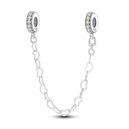 Hapour 925 Sterling Silver Safety Chain Charm for Bracelet Pendant Beads | Dragonfly Dangle Charm, Seashell Starfish Heart Clip Stopper Spacer Beads Jewelry - color: Heart to Heart