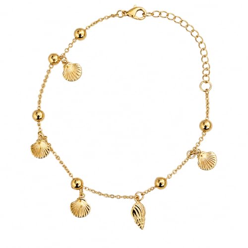 LESLIE BOULES 18K Gold Plated Beach Anklet for Women, Seashell and Conch Charm Chain Bracelet