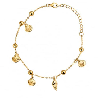 LESLIE BOULES 18K Gold Plated Beach Anklet for Women, Seashell and Conch Charm Chain Bracelet