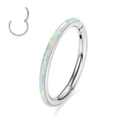 AROWRO Nose Rings Hoops with Opal Hinged Nose Rings for Women Surgical Steel Septum Rings 16G 18G 20G Conch Helix Daith Piercing Jewelry Diameter 6mm-12mm - color: Silver&White Opal, size: 16G(1.2mm)-8mm