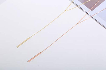 S.J JEWELRY Womens Handmade CZ Simple Delicate 14K Gold Plated/Rose Gold Plated/Silver Plated Lariat Simple Baton Adjustable Y Necklace - color: Y-1-Baton