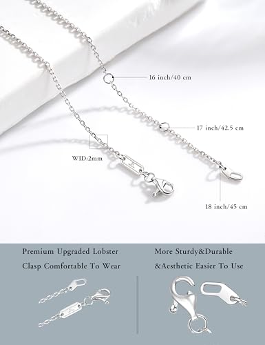 S925 Sterling Silver Chain Necklace for Women, 18 inch Adjustable, Classic, Fashionable, Versatile, Unique Safety Buckle Design, Silver Necklace Gift - color: White Gold