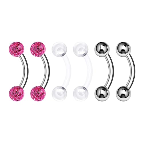 Surgical Steel Curved Barbell Ring 16g 5/16 8mm 3mm Ferido Ball Helix Earring Eyebrow Piercing Jewelry Choose Colors and Size - color: Q-6pcs-Rose-16g-5/16"(8mm)-3mmBall