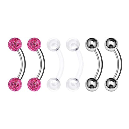 Surgical Steel Curved Barbell Ring 16g 5/16 8mm 3mm Ferido Ball Helix Earring Eyebrow Piercing Jewelry Choose Colors and Size - color: Q-6pcs-Rose-16g-5/16"(8mm)-3mmBall
