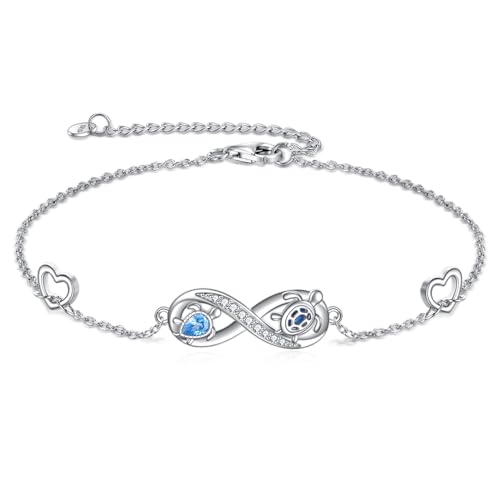 POPLYKE Frog/Pearl/Dragonfly/Ladybug/Highland Cow/Pearl/Moonstone Anklets Sterling Silver Double Layered Chain Beach Anklets for Women Foot Jewelry - style: sea turtle
