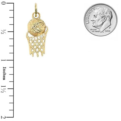 Takar Basketball Hoop Pendant Necklace – 925 Sterling Silver Gold Vermeil with Cubic Zirconia Accents – Sports Jewelry Gift for Basketball Lovers – Made in USA