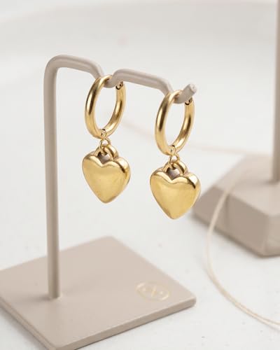 14k Gold Plated Heart Hoop Earrings for Women Heart Drop Huggie Earring Hoops with Charms for Love Gift