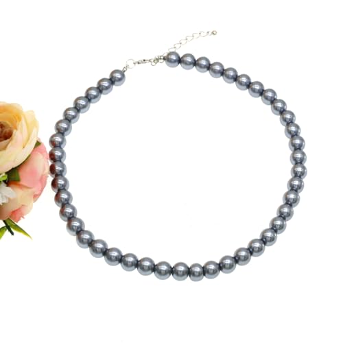 Long Simulated 10mm AAA Pearl Strand Necklace for Women Multicolor Pearl Choker Necklace 1920s Pearl Statement Necklace Costume Jewelry - color: 10mm Grey