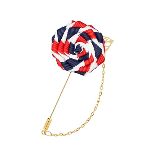 WCRAZYE Men Cloth Rose Flower with Gold Leaf Brooches Men's Satin Lapel Pins with Metal Chain Red Blue Rose Floral Lapel Stick Handmade Boutonniere Pins for Suit Wedding Brooch Career Suit Tuxedo of Shirts Tie Hat Scarf for Birthday Wedding Gift - color: