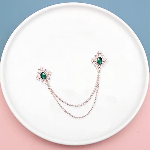 Anmpab Cross Crystal Tassel Chain Brooch Gold Silver Tassel Collar Pins Broochs Rhinestone Lapel Pin for Men Women Suit Accessories - color: Green