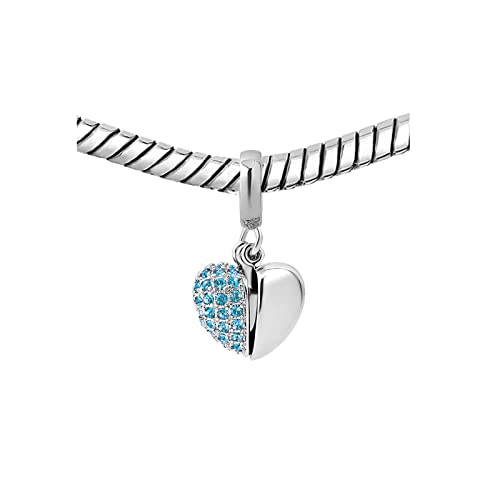 KunBead Daughter Heart I Love You Birthstone Dangle Charms Compatible with Pandora Bracelet Gift for Womens Birthday - color: Blue