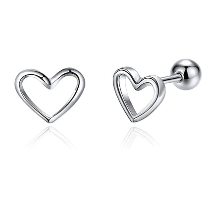 JSGEMSLEE Hypoallergenic 925 Sterling Silver Stud Earrings for Women With Screw Back Small Butterfly Heart Flower Earrings for Girls Tragus Cartilage Jewelry Gifts - color: Silver Heart